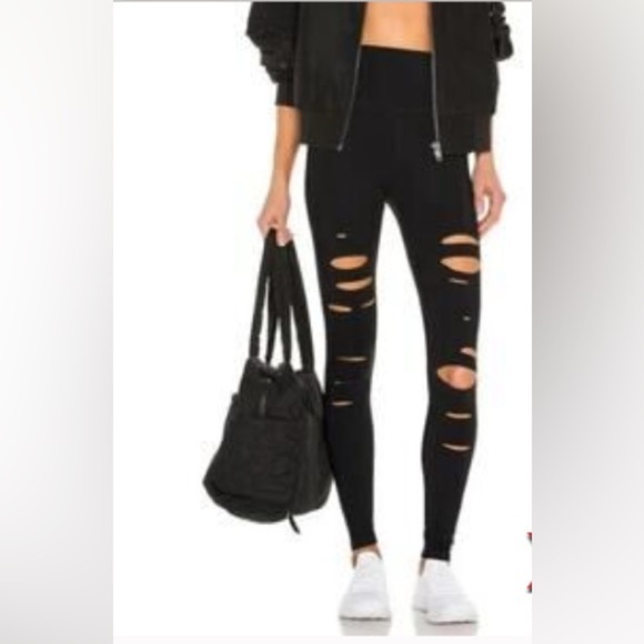 ALO Yoga Pants - Alo Yoga High-Waist Ripped Warrior Leggings black Yoga Core Streetwear XS